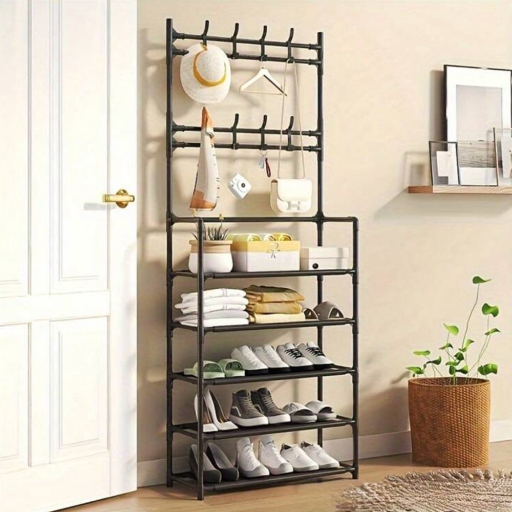 Black Shoe Coat Hat Purse Organizer Rack